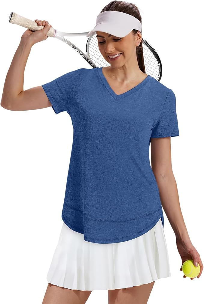 XIEERDUO Womens Workout Tops Short Sleeve Shirts Quick Dry Outfits for Hiking Running V Neck S-3XL