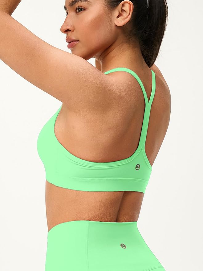 Womens Y Back Padded Sports Bra Strappy U Neck Butter Soft Low Impact Workout Bras Yoga Pilates Walking