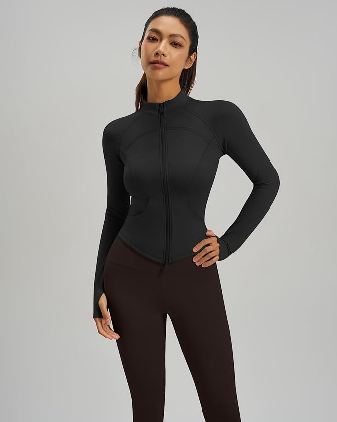 Gacaky Womens Cropped Workout Running Jackets Lightweight Slim Fit Athletic Yoga Jacket Full Zip Tops with Pocket