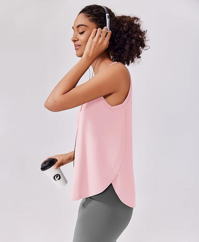 PINSPARK Workout Tank Tops Woman UPF 50+ Yoga Tanks Quick Dry Sleeveless Gym Shirts with Side Slits Loose Fit Athletic Top