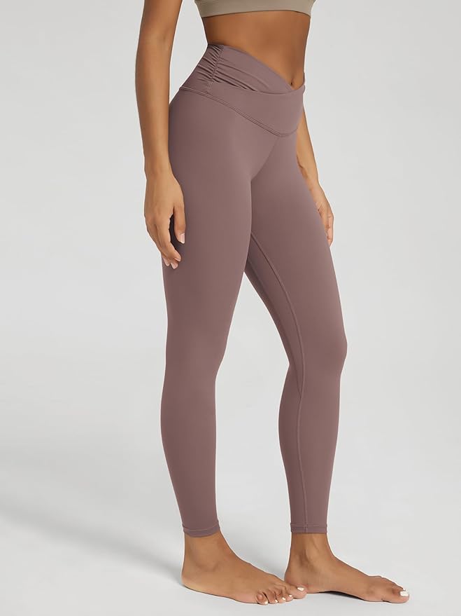 ODODOS Women's Cross Waist Yoga Leggings with Inner Pocket, 23"/25"/28" Gathered Crossover Workout Yoga Pants