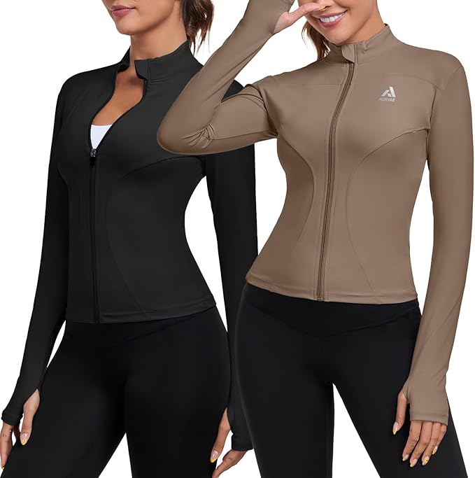 Women's Full Zip Workout Jacket Lightweight Running Slim Fit Athletic Jackets With Thumb Holes