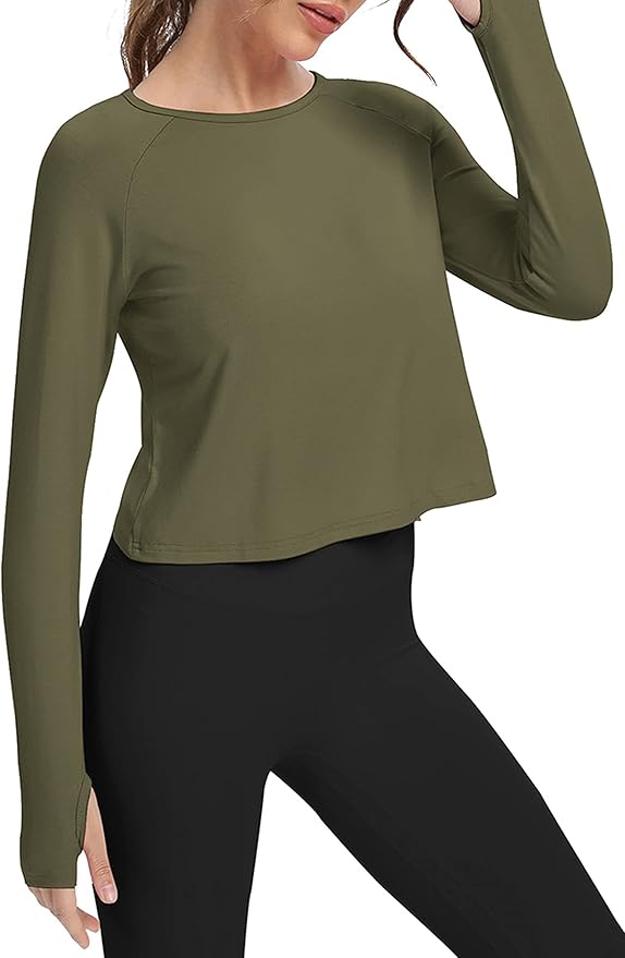 Bestisun Long Sleeve Athletic Workout Shirts Sports Yoga Gym Crop Tops for Women