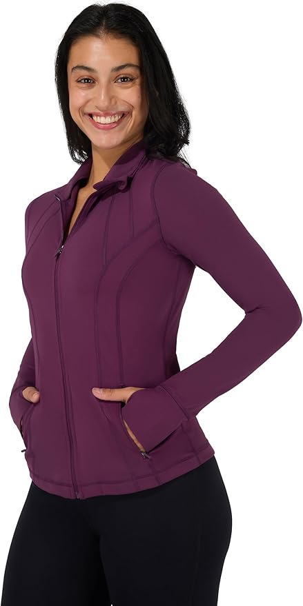 90 Degree By Reflex Full Zip Running Track Jacket Lightweight Athletic Slim Fit Jacket with Thumbholes