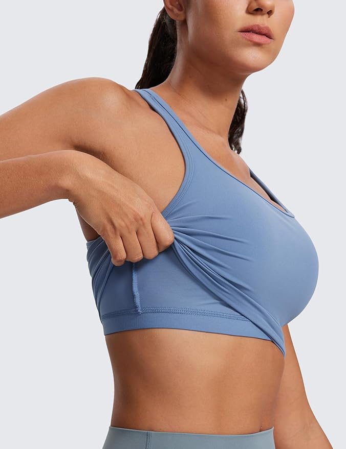 CRZ YOGA Butterluxe Racerback Crop Tank Tops for Women - Padded Y-Back Longline Sports Bras Scoop Neck Workout Yoga