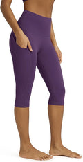 ODODOS Women's High Waisted Yoga Capris with Pockets, Tummy Control Non See Through Workout Athletic Running Capri Leggings