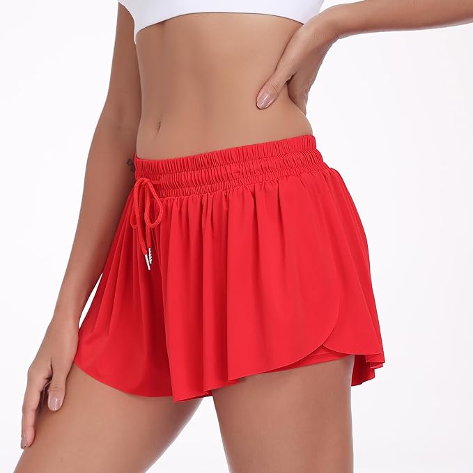 Wsirmet Flowy Shorts for Women Butterfly Shorts 2 in 1 Athletic Workout Gym Biker Running Shorts with Pockets