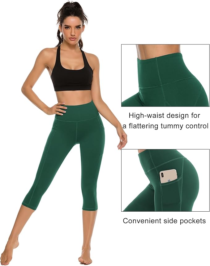Stelle Women's Capri Yoga Pants with Pockets Essential High Waisted Leggings for Workout