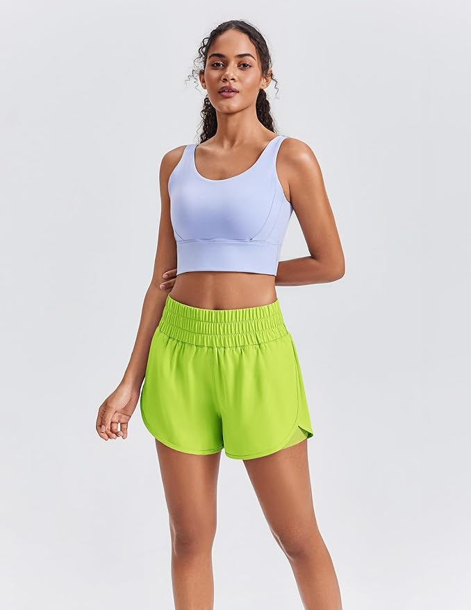 PINSPARK Women's 2 in 1 Running Shorts High-Split Athletic Short High Waisted 3" Liner Workout Gym Short with Pockets