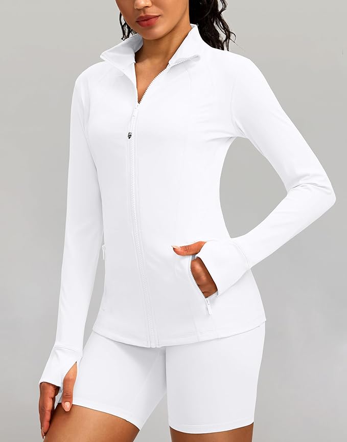 Women's Workout Jackets with 4 Pockets Zip Up Slim Fit Soft Fall Jacket for Yoga Running Athletic
