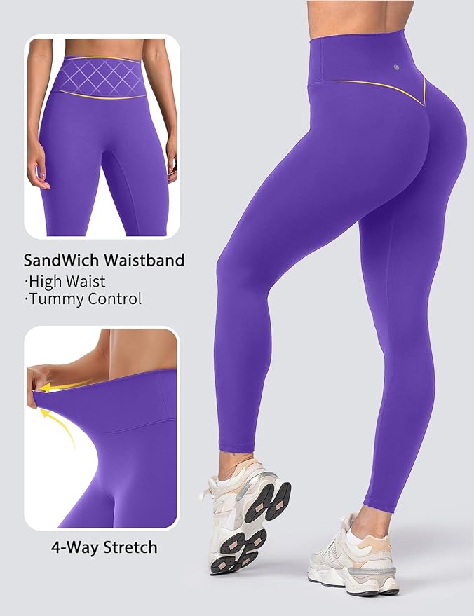 Sogetdo Yoga Leggings for Women Hidden Scrunch Butt Non See Through High Waisted No Front Seam Athletic Gym Workout Pants
