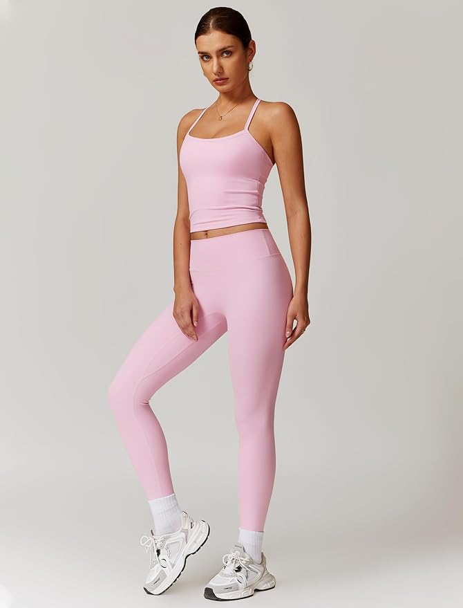 QBGJTD Womens Workout Sets Two Piece Cross Back Tank Top Matching High Waist Leggings Sets Gym Outfits Work Out Clothes