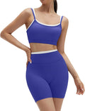 SUUKSESS Women 2 Pieces Workout Sets Padded Spaghetti Straps Camis High Waist Biker Shorts