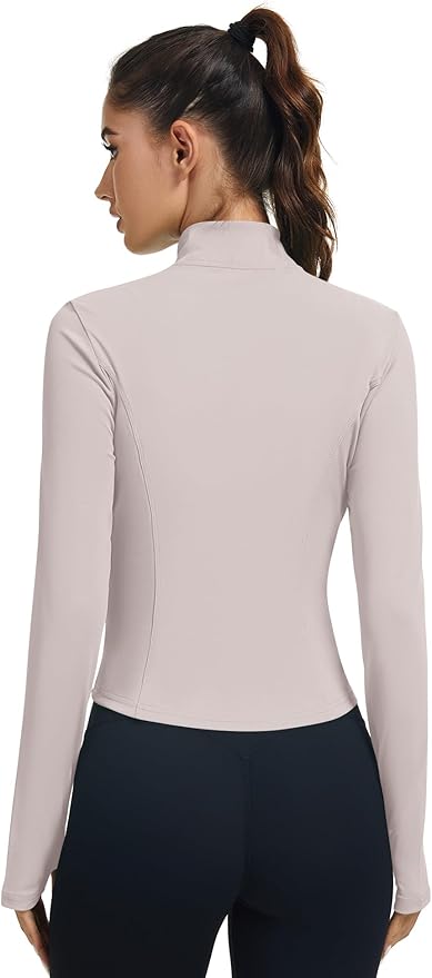 LOMON Women's Athletic Jackets Cropped Long Sleeve Workout Tops Yoga Zip Up Jackets Gym Tops Golf Shirts