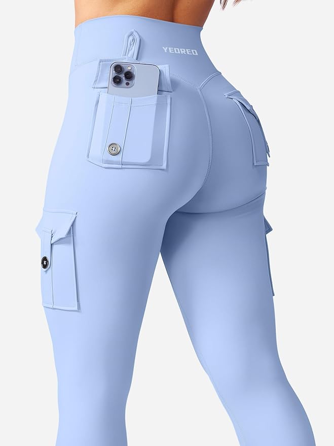YEOREO CoreFlex Workout Cargo Leggings with Pockets for Women Hidden Scrunch Butt Lifting Leggings Gym Yoga Pants