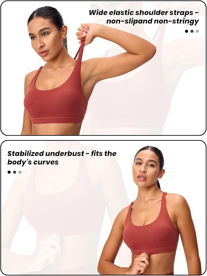 Women's Strappy Sports Bras Light Compression Crop Criss Cross Back Padded Workout Yoga Bra Supportive U Neckline