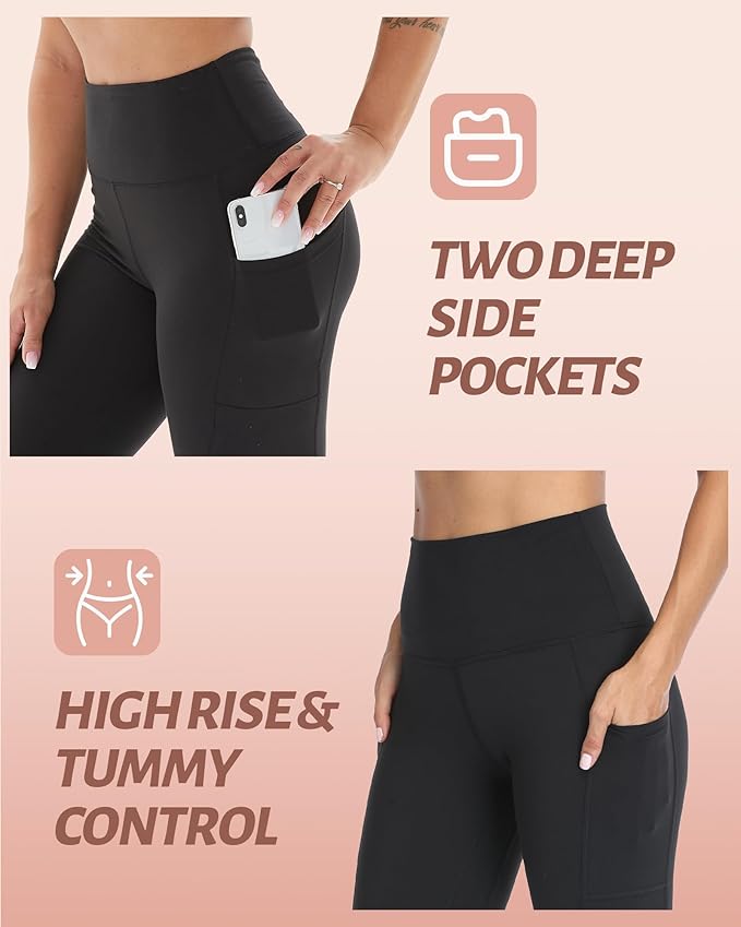 NexiEpoch 4 Pack Leggings for Women - High Waisted Tummy Control Soft Black Capri Yoga Pants with Pockets for Workout