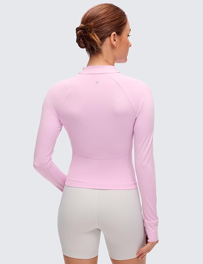 CRZ YOGA Butterluxe V-Neck Jackets for Women - Full Zip Athletic Track Tops with Thumb Holes Pockets