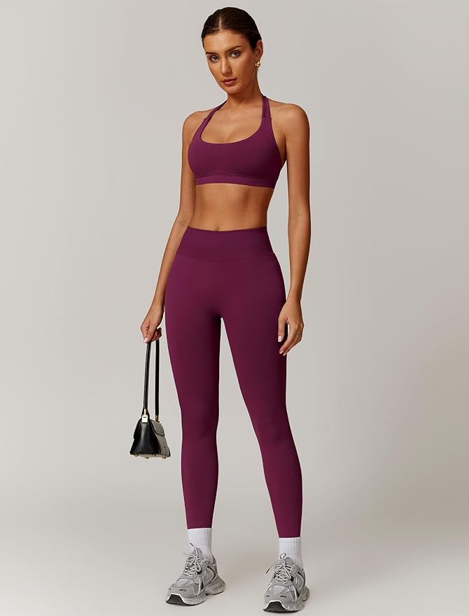 ABOCIW Workout Sets for Women Seamless Scunch Butt Lifting Impact Leggings Halter Sports Bra 2 Piece Gym Outfits