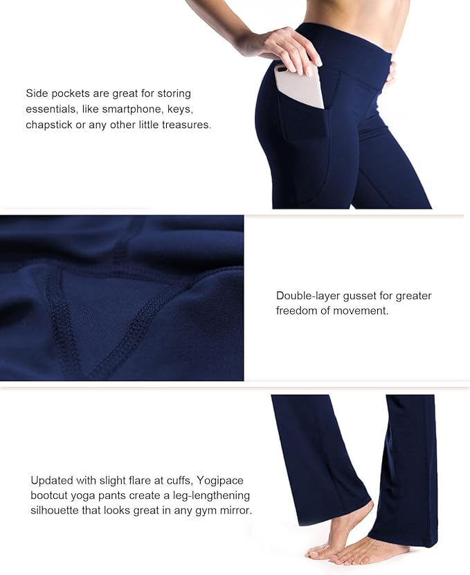 Yogipace Petite/Regular/Tall Women's Bootcut Yoga Pants with Side Pockets, Flare Leggings for Travel, Lounge & Everyday Wear