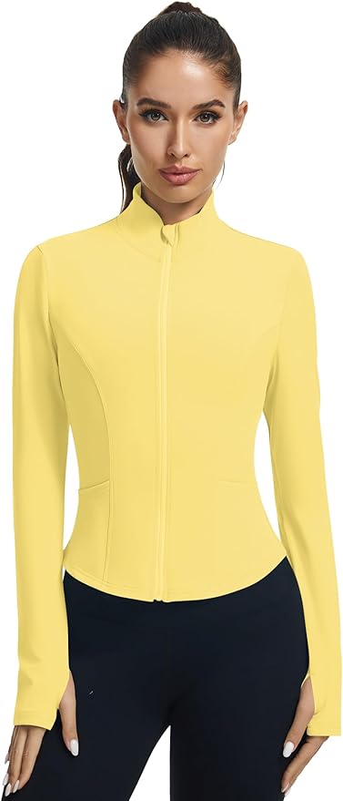 LOMON Women's Athletic Jackets Cropped Long Sleeve Workout Tops Yoga Zip Up Jackets Gym Tops Golf Shirts