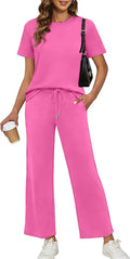 XIEERDUO Women's Side Slit Lounge Sets 2026 Fashion 2 Piece Travel Outfits Cozy Loungewear Wide Leg Tracksuits S-3XL