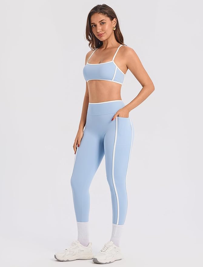 ABOCIW Womens Color Block Workout Sets Racerback Tank Top High Waist Leggings Gym Set Yoga Pilates Outfits