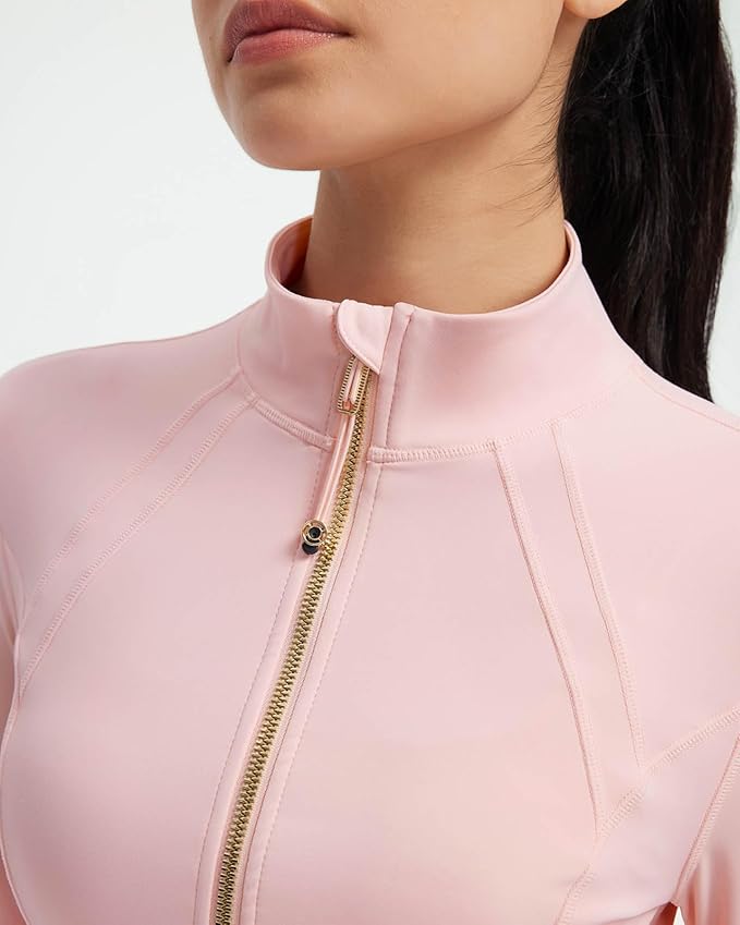 SUUKSESS Women Golden Full Zip Up Workout Cropped Jackets Lightweight Athletic Yoga Tops