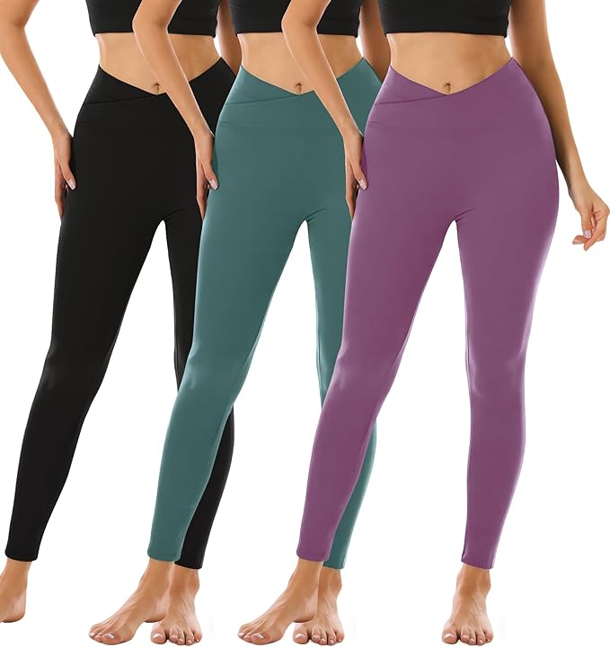 FULLSOFT 3 Pack Leggings for Women High Waisted Soft Black Yoga Pants for Workout Athletic Running Reg & Plus Size