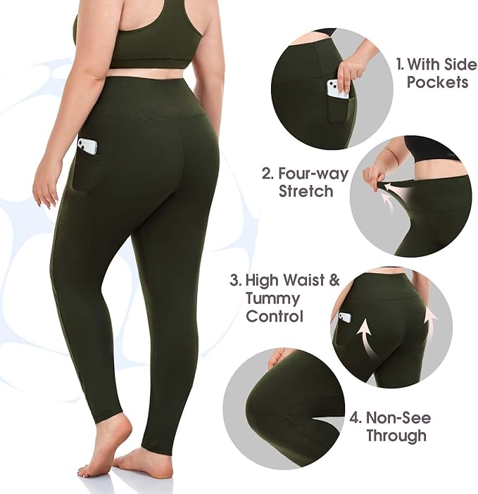 Plus Size Leggings for Women with Pockets-Stretchy XL-5XL Yoga Pants Tummy Control High Waist Workout Leggings