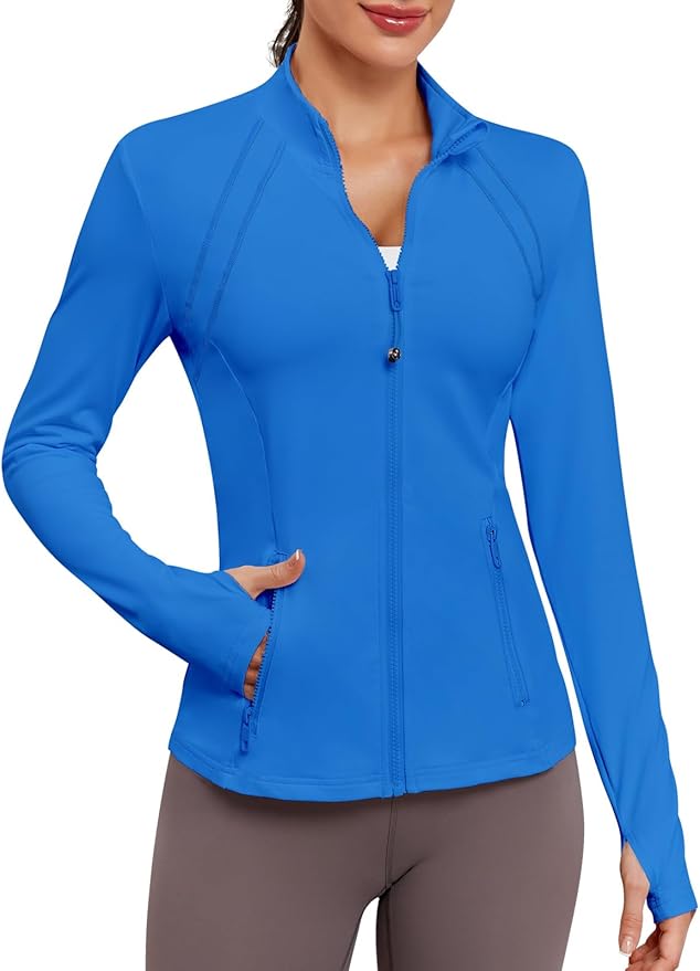 VUTRU Women Athletic Jacket Fitted Workout Running Zip Up Track Coat Layer with Thumb Holes Pockets for Yoga Gym Travel