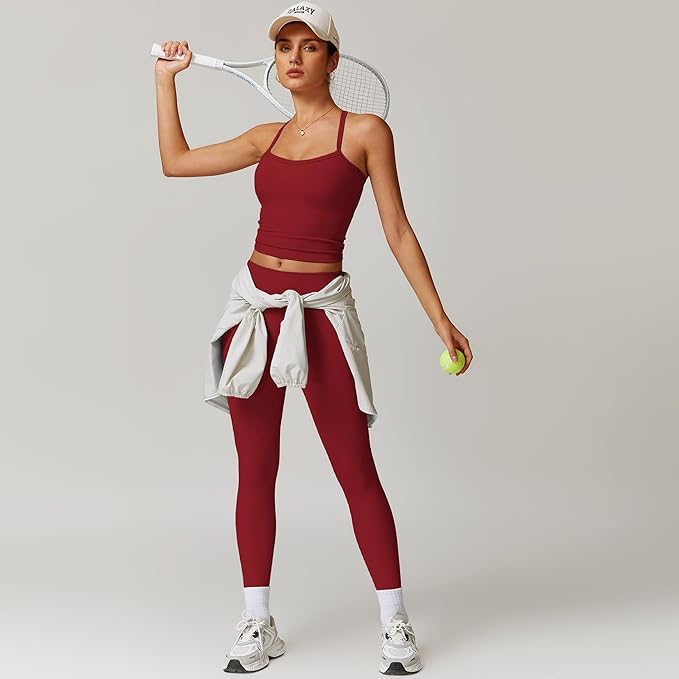 Women 2 Piece Workout Sets (NEW) Yoga Outfit Open Back Tank Top High Waisted Leggings Gym Sets Tracksuits