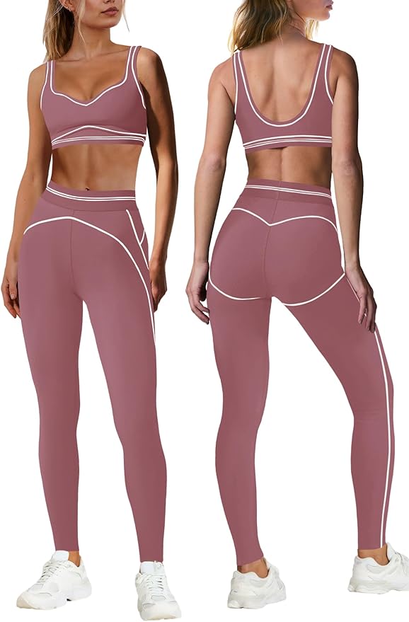 Nirovien Womens 2 Piece Workout Sets Athletic Yoga Sets Pilates Gym Outfits Butt Lifting Leggings and Sports Bra