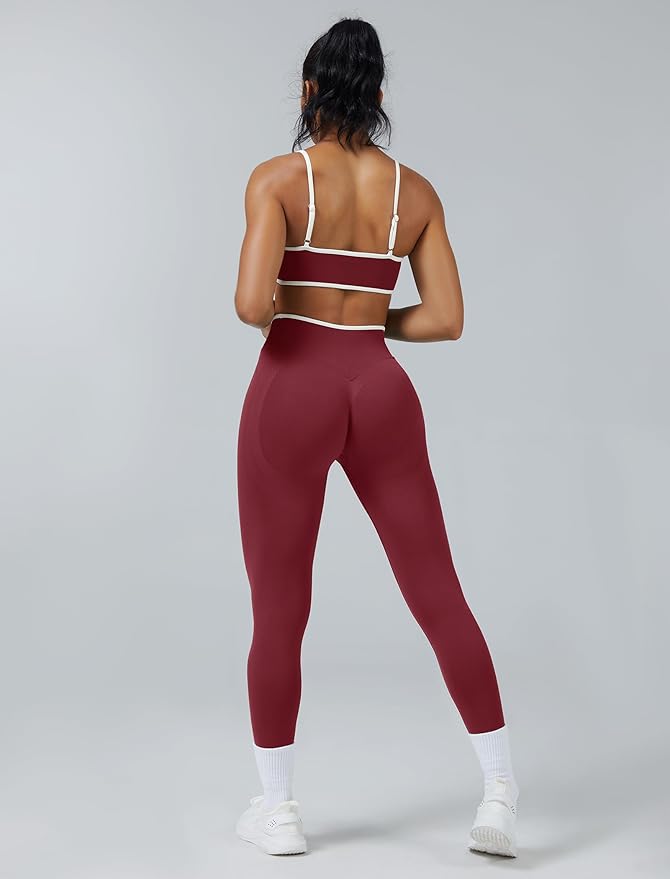 ABOCIW Womens 2 Piece Workout Sets Seamless Color Block Sports Bra Scrunch Butt Lifting High Waist Leggings Gym Set