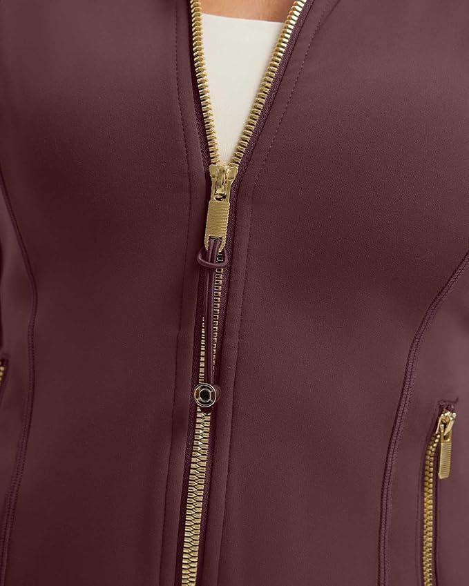 SUUKSESS Women Golden Full Zip Up Workout Cropped Jackets Lightweight Athletic Yoga Tops