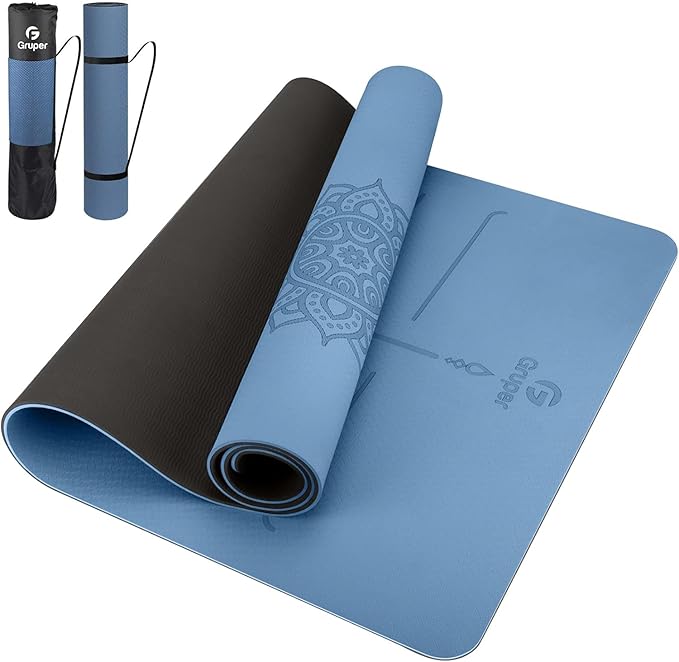 Gruper Yoga Mat Non Slip TPE Extra Wide Yoga Mat with Alignment Mark, 72"L x 32"W x 0.32"/0.24"Th (183cm x 80cm x 8mm/6mm), Anti-Tear Exercise Mat with Carrying Strap and Bag, Workout Mats for Yoga, Pilates