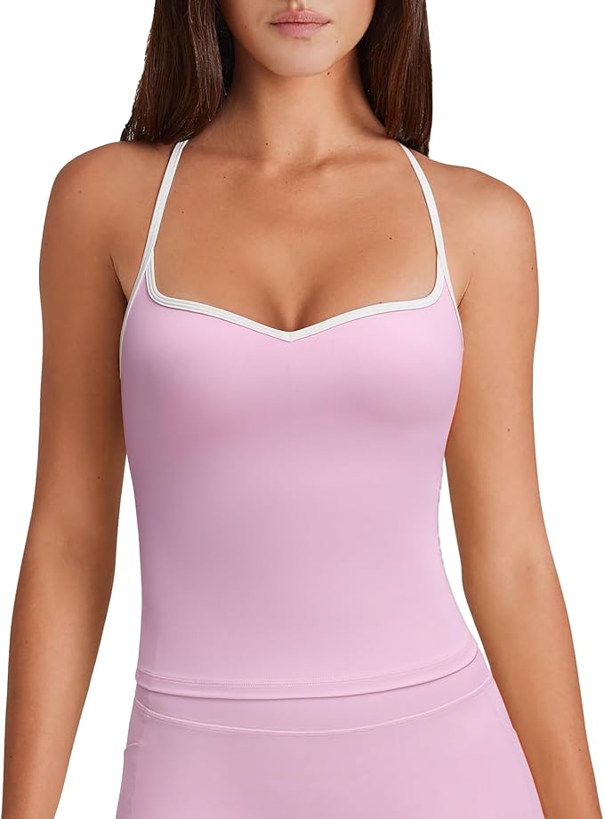 OMKAGI Sports Bras for Women Cute Sweetheart Neck Workout Tank Tops Open Back Yoga Bra Top
