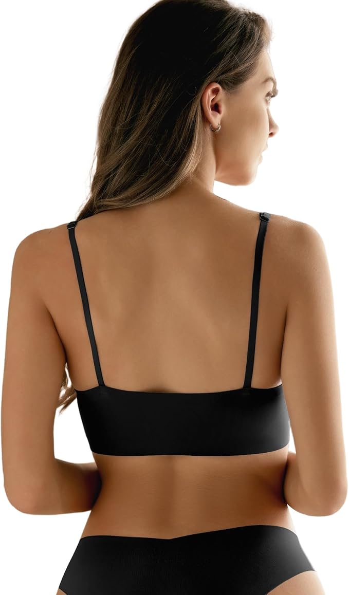 DEANGELMON V Neck Bra Padded Seamless Adjustable Straps Bralettes Everyday Basic Sleeping Bras Multiple Pack