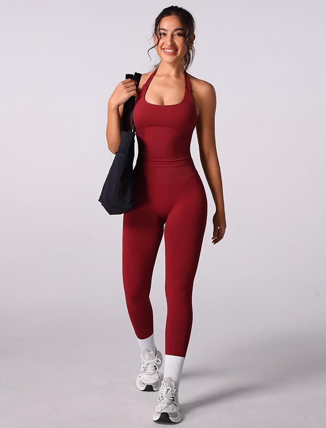 ABOCIW Workout Sets for Women Seamless Scunch Butt Lifting Impact Leggings Halter Sports Bra 2 Piece Gym Outfits