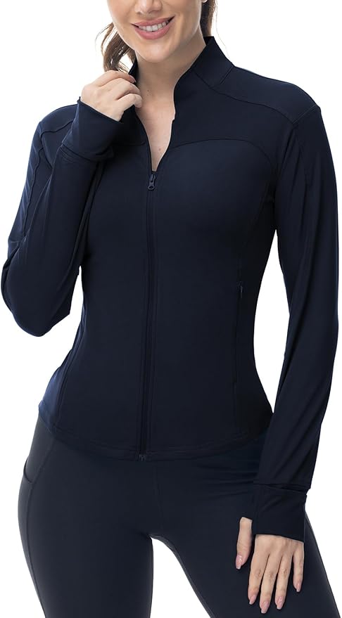 Gopune Women's Workout Athletic Jacket Lightweight Zip Up Yoga Slim Fit Tops with Pockets