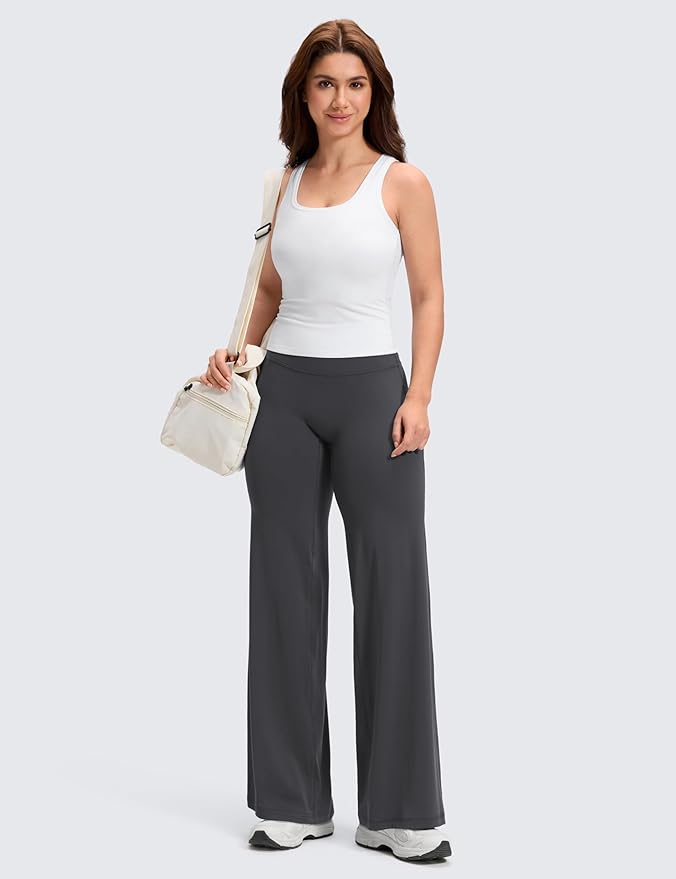 CRZ YOGA Softretch No Front Seam Wide Leg Pants 28''/ 30''/ 32" for Women - High Waist Yoga Lounge Buttery Soft Comfy Casual