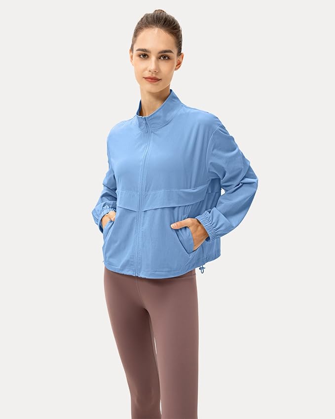 Locachy Women's Lightweight Zip Up Athletic Jacket Stand Collar Windproof Sun Protection Workout Outdoor Jacket