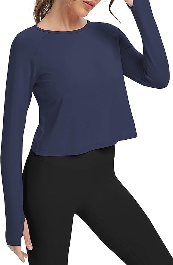 Bestisun Long Sleeve Athletic Workout Shirts Sports Yoga Gym Crop Tops for Women