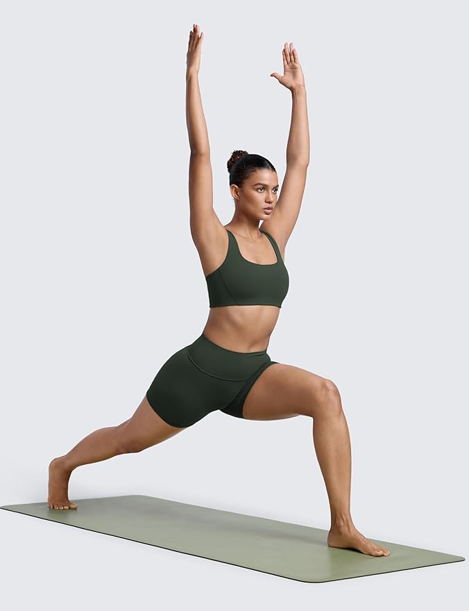 CRZ YOGA Butterlift Double Lined Square Neck Sports Bras for Women - Wireless V-Shaped Racerback Workout Yoga Top Non Padded