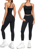 2 Piece Workout Sets for Women Halter Neck Cross Back Tank Top Macthing High Waist Leggings Sets Gym Outfits