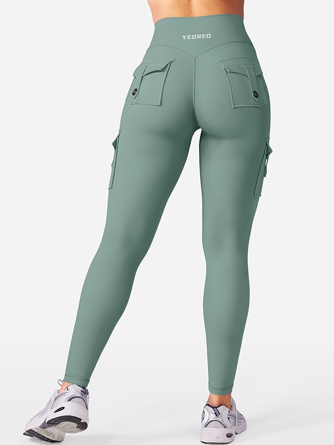 YEOREO CoreFlex Workout Cargo Leggings with Pockets for Women Hidden Scrunch Butt Lifting Leggings Gym Yoga Pants