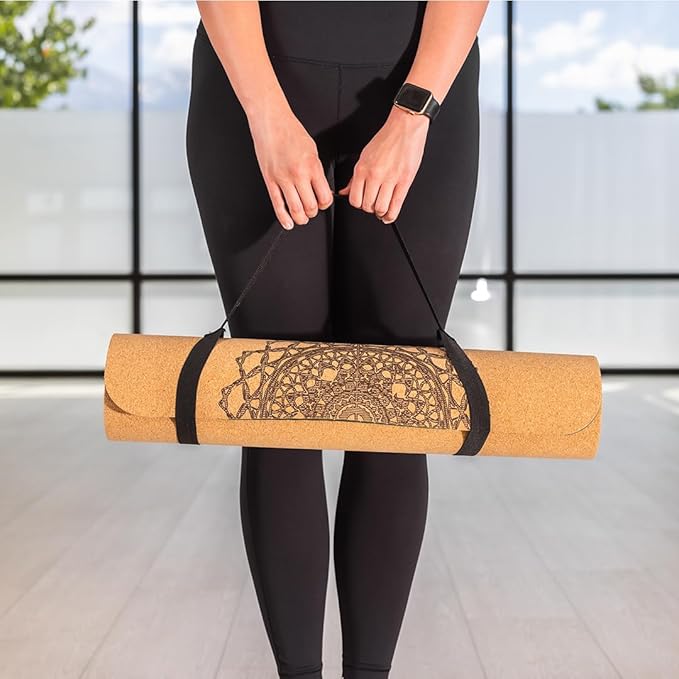 Workout Mat with Carrying Strap - 6mm Thick Cork Yoga Mat (72” x 24”) - Non-Slip Cork Mat for Home, Gym, Fitness & Hot Yoga - Lightweight, Cushioned, Durable & Sweat-Resistant by Fitby