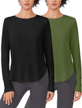 PINSPARK 2 Pack Long Sleeve Workout Tops for Women UV Protection Soft Workout Tops Lightweight Athletic Running Hiking Shirt