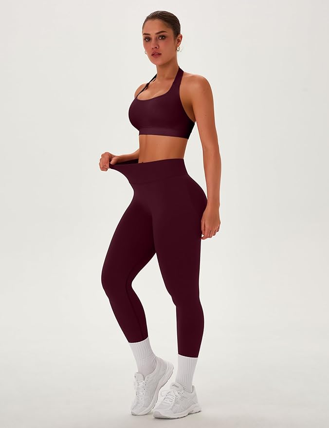 TDIFFUN Women Workout Sets 2 Piece Seamless Scrunch Butt Leggings Padded Halter Sports Bra Matching Set Gym Yoga Outfits