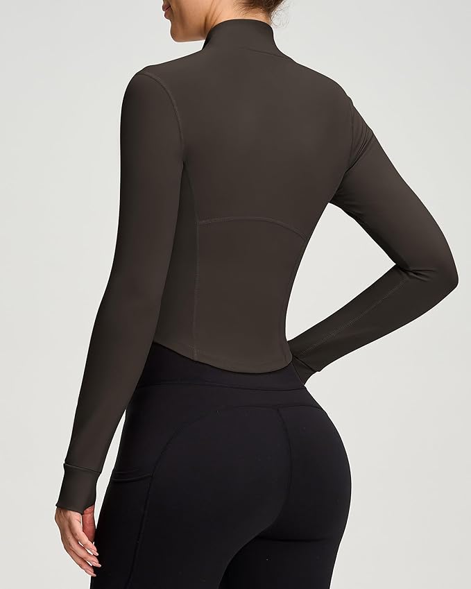 Women BBL Jacket Full Zip UP Workout Athletic Cropped Jacket wIth Thumb Holes Running Yoga Sportswear
